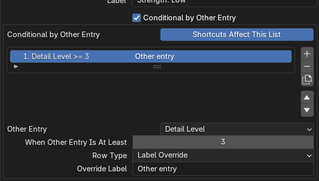 Conditional labels driven by another entry