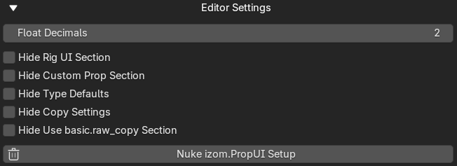 Editor settings panel