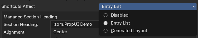 Shortcuts Affect selector in the main panel