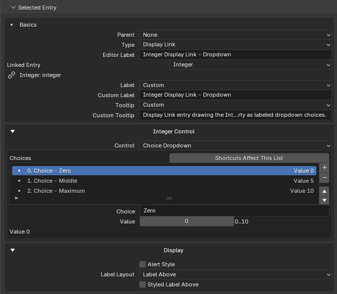 Integer choice dropdown settings