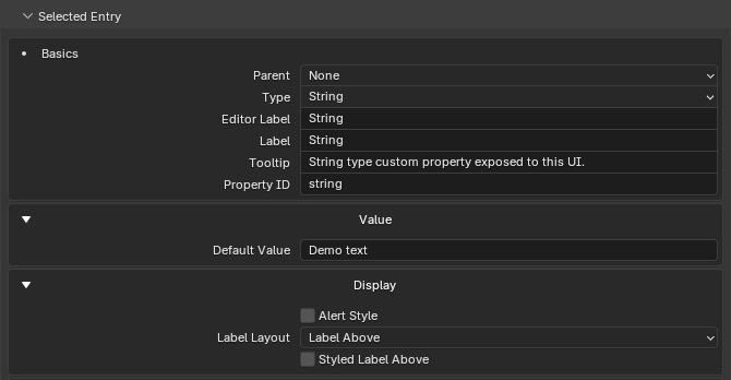 String entry label settings