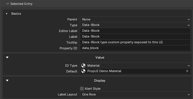 Data-Block entry configured for a Material reference