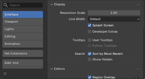 Enabling Developer Extras in Blender's Interface preferences