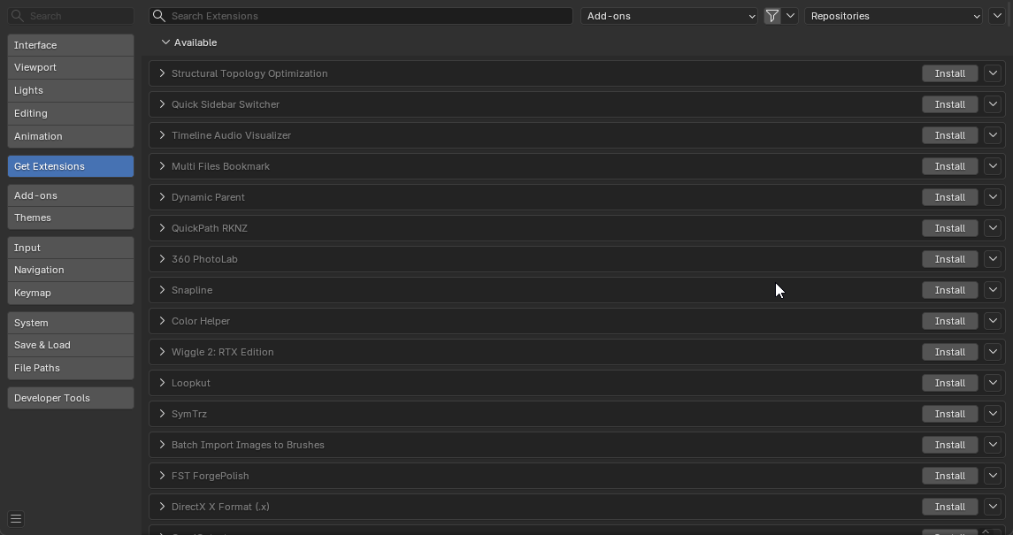 Installing the izom PropUI extension zip in Blender and enabling it