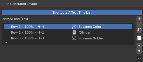 The PropUI Generated Layout list for the Suzanne example
